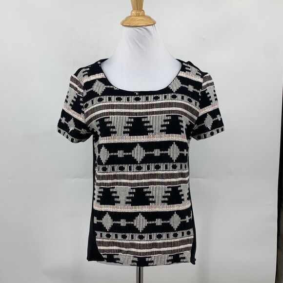 Sunday in Brooklyn Top Women S Small Black Ellery Woven Knit Aztec Anthropologie - Picture 2 of 14